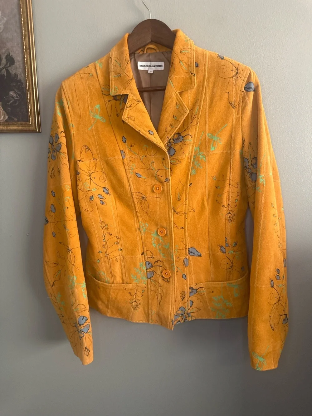 Montana Avenue Mustard Suede Feel Floral Jacket Small Boho Vintage